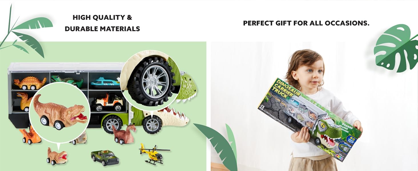 JOYIN 17inch 13 in 1 Dinosaur Transport Carrier Truck Set with 12 Pull Back Cars & 3 Die-cast Vehicles for Kids 3+ Year Old Boys Christmas Gifts  easter gifts for kids