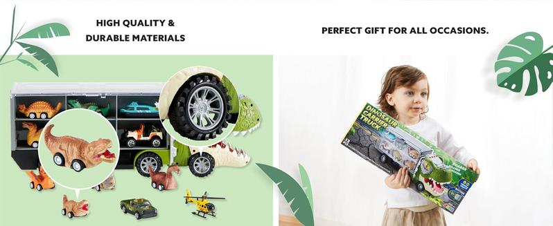 JOYIN 17inch 13 in 1 Dinosaur Transport Carrier Truck Set with 12 Pull Back Cars & 3 Die-cast Vehicles for Kids 3+ Year Old Boys Christmas Gifts Valentine's Day Gifts for Kids