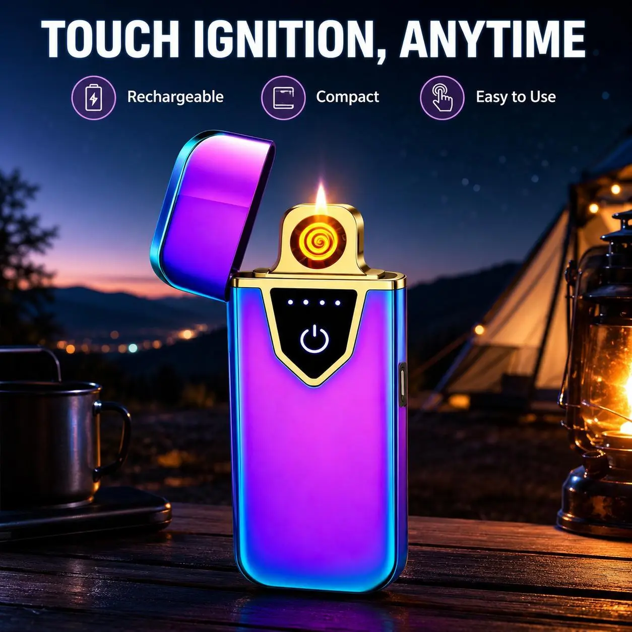 2-Pack Windproof USB Rechargeable Electronic Cigarette Lighter, Stylish Sturdy Durable Camping Gear Accessories, Ideal for Camping, Outdoor Adventures, Great Gift for Boyfriend