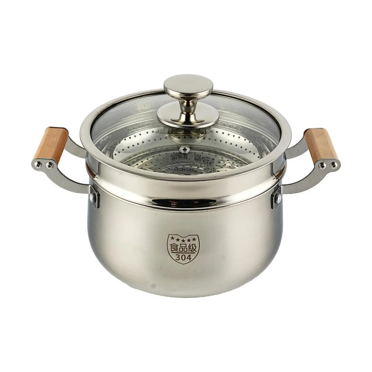 Yanosaku 22cm Multi-Functional Steamer Pot with Wooden Handle and Steamer Rack