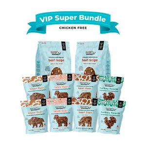 VIP Everything Super Bundle - Chicken Free - Freeze dried raw dog food and treats for your dog Without chicken - USA sourced, USA made, vet formulated and recommended , human grade, raw fed dog food