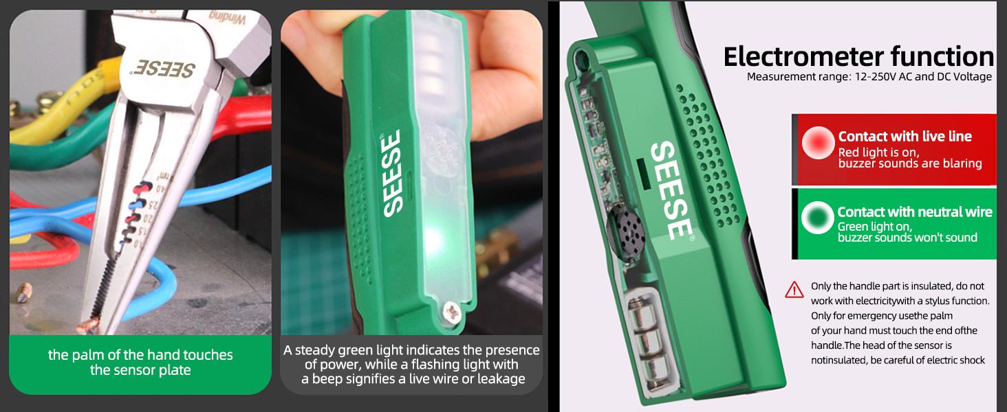 SEESE 8 in 1 Wire Stripper,Cutting and Pulling Wires,Cable Scissors,Voltage Tester,Hot Wire Judgment,Electricians Versatile Functionality