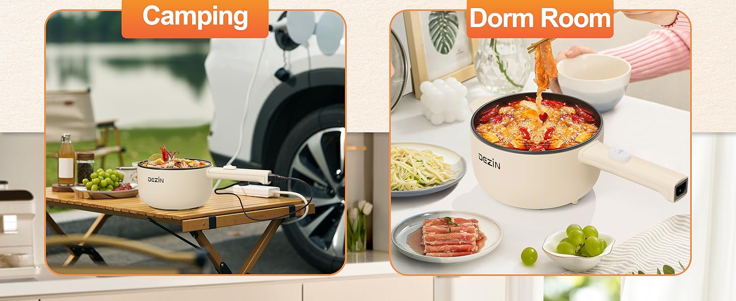Dezin Multifunctional Portable Electric Hot Pot 2L with Power Adjustment, Non-Stick Coating, Over-Heating Protection, Travel-Friendly, Ideal for Sautéing & Boiling, Household Appliances