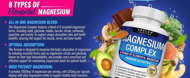 3 Bottles of Magnesium Glycinate Complex Supplement 8 in 1 magnesium- Magnesium Glycinate, Citrate, Malate, High Absorption Vegan Magnesium Supplement ,Complete Chelated Mineral Supplement  magnesium complex for women