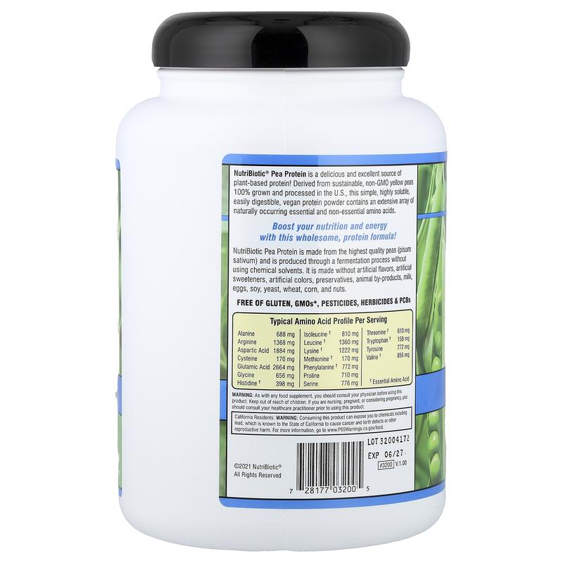 NutriBiotic Pea Protein Powder, Plain, 1 lb 5.16 oz (600 g)