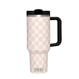 YETI Rambler 40 oz Tumbler with Handle and Straw Lid, Travel Mug Water Tumbler, Vacuum Insulated Cup with Handle, Stainless Steel, Black strap, Mackenzie Childs