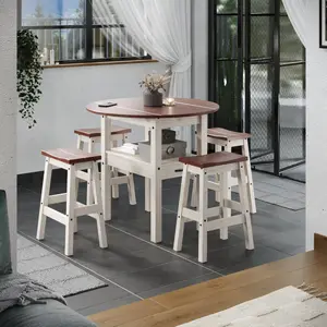 Bar Height Dining Set of Drop Leaf Table and 4 Stools | Furniture Dash