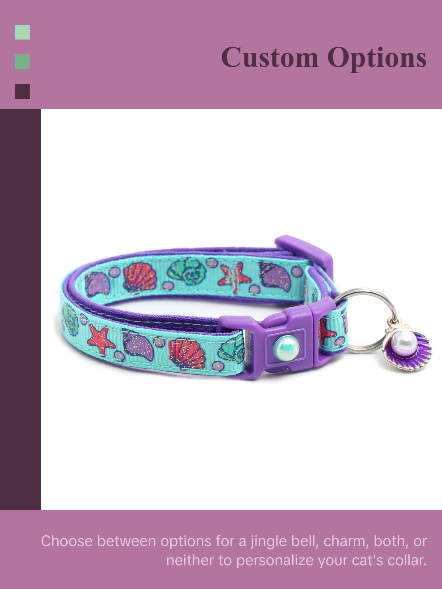Beachcomber Breakaway Safety Cat Collar with Jingle Bell & Charm by Pugs2Persians Seashell Beach Summer Tropical