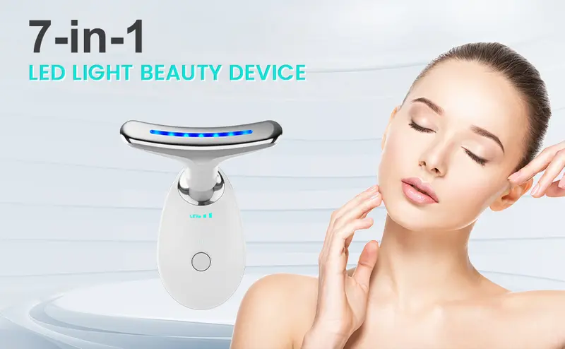 Cotsoco 7-Color Facial & Neck Massager, USB Rechargeable Red Light Therapy Device with Heat, Vibration, Auto Shut-Off, Facial Care Tools for Women