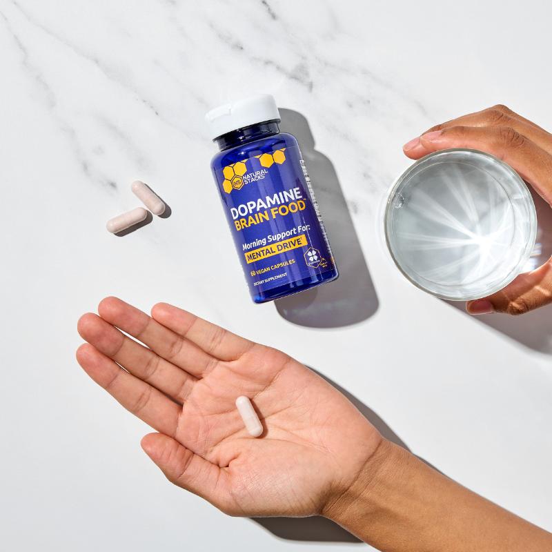 Dopamine & Serotonin Brain Food Stack w/L-Tyrosine and L-Tryptophan - 2 Pack - Promotes Mental Drive, Clarity & Focus - Supports Mood - 60 Capsules