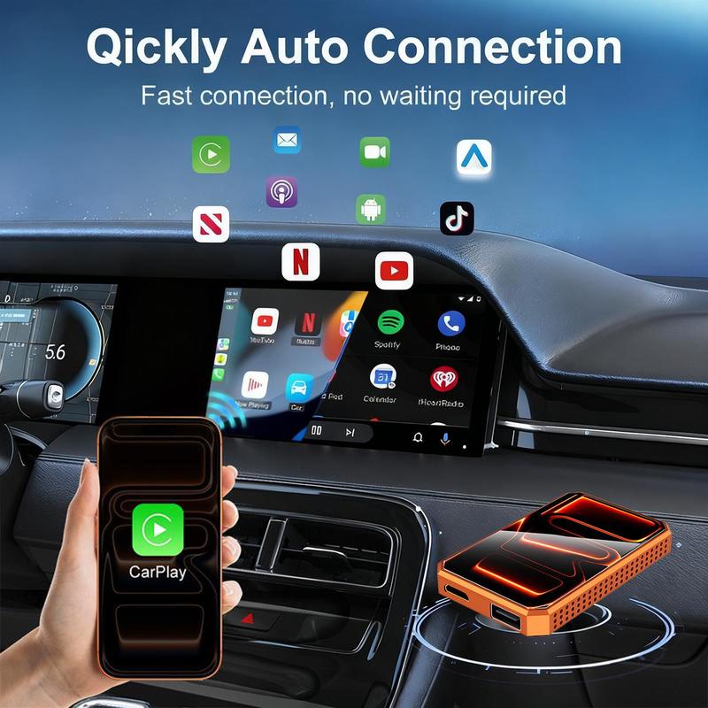 MAKASRI 4-in-1 Wireless CarPlay & Android Auto Adapter, Compatible with Netflix/YouTube/TIKTok/Screen Mirror Link/TF Card,Carplay Ai Box,Plug & Play, Suitable for Cars Equipped with OEM Wired CarPlay