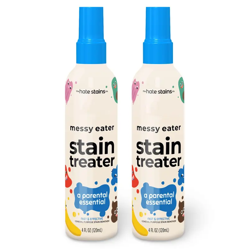 Stain Treater Spray - 4 oz. 2-pack Stain Remover Spray - Essential for Newborns and Babies - No dry cleaning of food, grease, coffee stains on clothing, underwear, fabrics Laundry Detergent Sheets Various Laundry Needs Infant Milk Toddlers Skin