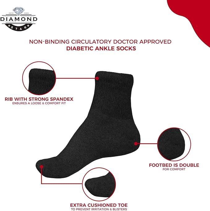 JPHYLL Diabetic Ankle Socks Doctor Approved Cushion Cotton Quarter Socks for Men Women 3 Pack Big Loose Anti-Slip Grip for Sports Enthusiasts