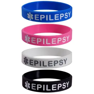 Kid's Size"EPILEPSY" Medical Alert ID Silicone Bracelet Wristbands 4 Pack