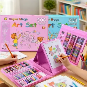 208 PCS Art Supplies, Drawing ArtKit for Kids Adults Art Set with Double SidedTrifold Easel, Oil Pastels, Crayons, ColoredPencils, Watercolor Pens Gift for Girls BoysArtist, Pink