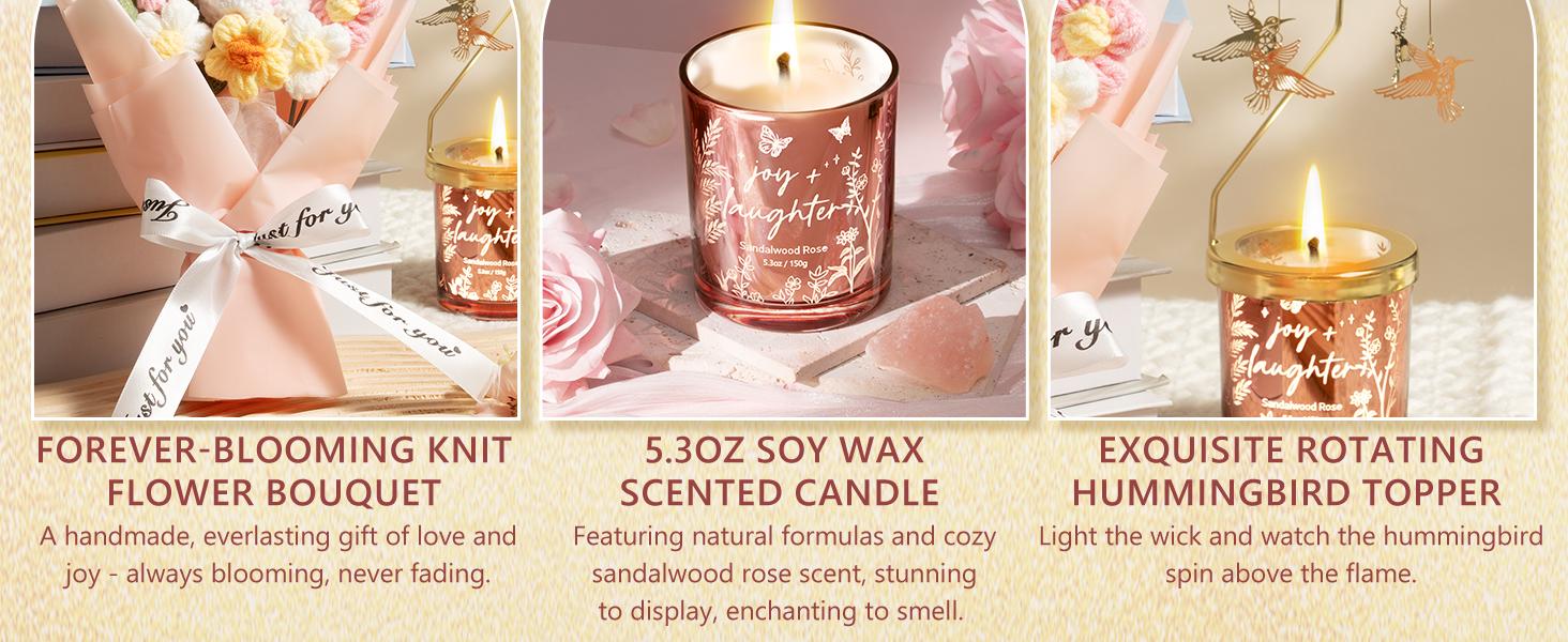 Mayicivo Valentine's Day Gifts for Women Mom Friend Sister, Unique Birthday Gifts for Women Girlfriend Wife Daughter, Christmas Candles Hummingbird Rotating Scented Candles Set for Woman with Crochet Flower Bouquet Mayicivo Valentine's Day Gifts for Women Mom Friend Sister, Unique Birthday Gifts for Women Girlfriend Wife Daughter, Christmas Candles Hummingbird Rotating Scented Candles Set for Woman with Crochet Flower Bouquet