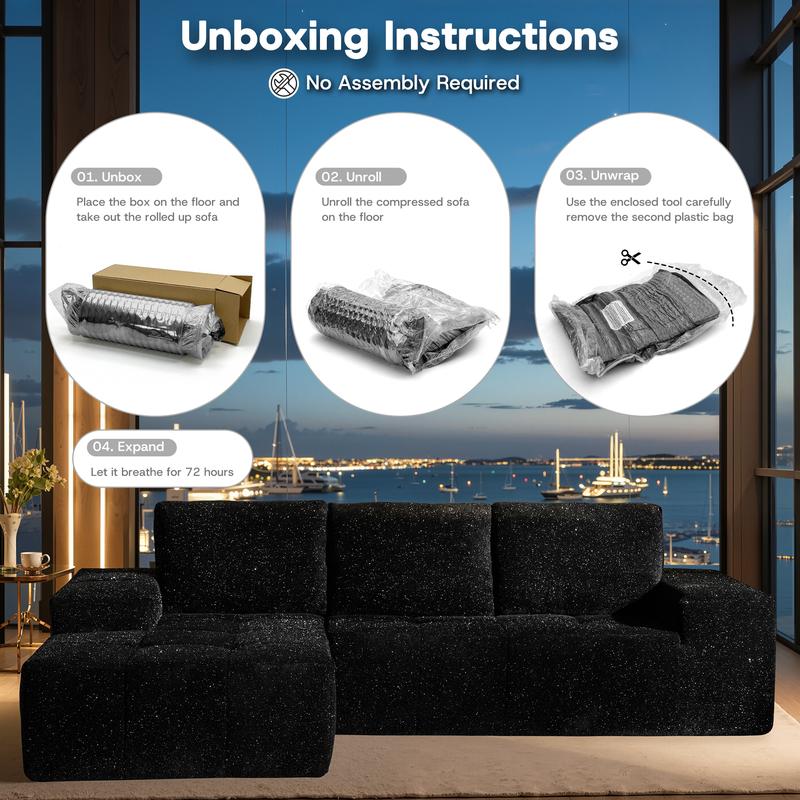 【3 Packages Shipping】Ovios 115" Galaxy Stardust Shimmer Plush Modular Couch with Ottoman&Chaise, No Assembly Required - Boneless L/U-Shaped Sectional Sofa Set with Flexible Configuration - 115"W x 70"D x 30"H, 3 Seater 【3 Packages Shipping】Ovios 115" Galaxy Stardust Shimmer Plush Modular Couch with Ottoman&Chaise, No Assembly Required - Boneless L/U-Shaped Sectional Sofa Set with Flexible Configuration - 115"W x 70"D x 30"H, 3 Seater