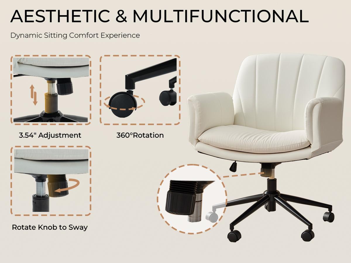 Dowinx Criss Cross Chair with Five-Level Adjustable Arms and Wheels - Comfortable Ergonomic PU Leather Swivel Vanity Chair - Computer Makeup Gaming Chair for Home Office,  Living Room，Bedroom