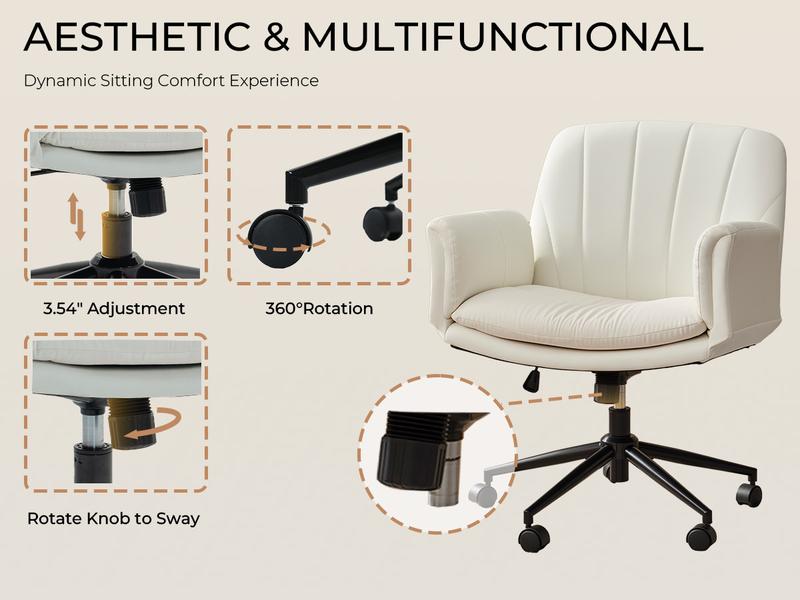 Dowinx Criss Cross Chair with Five-Level Adjustable Arms and Wheels - Comfortable Ergonomic PU Leather Swivel Vanity Chair - Computer Makeup Gaming Chair for Home Office,  Living Room，Bedroom