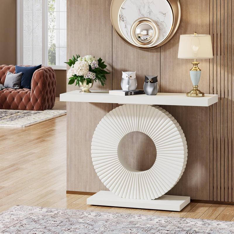 Spaco Modern Console Table with Geometric Wood Base | 40" Narrow Long Contemporary Entryway Sofa Table for Living Room, Hallway & Foyer | Accent Table