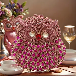 Women Owl Cute Handbag Crystal Evening Clutch Bag Luxury Rhinestone Wedding Party Purse