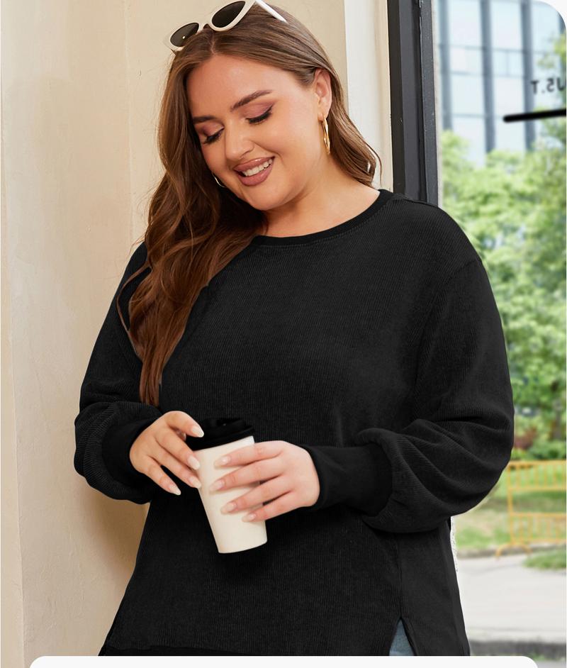 Aleumdr Plus Size Sweatshirt for Women Oversized Long Sleeve Crewneck Casual Loose Fall Fashion Outfits Tops(1X-5X)  Basic Pullover
