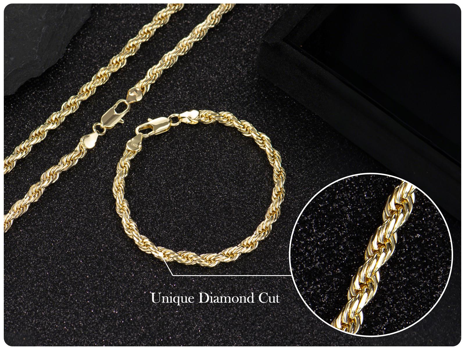 Holylegend 14K Real Gold-Plated Rope Chain Necklace Set for Men and Women – Upgraded Craft, Tarnish-Free, Faceted Cut, 24", 6mm/8mm