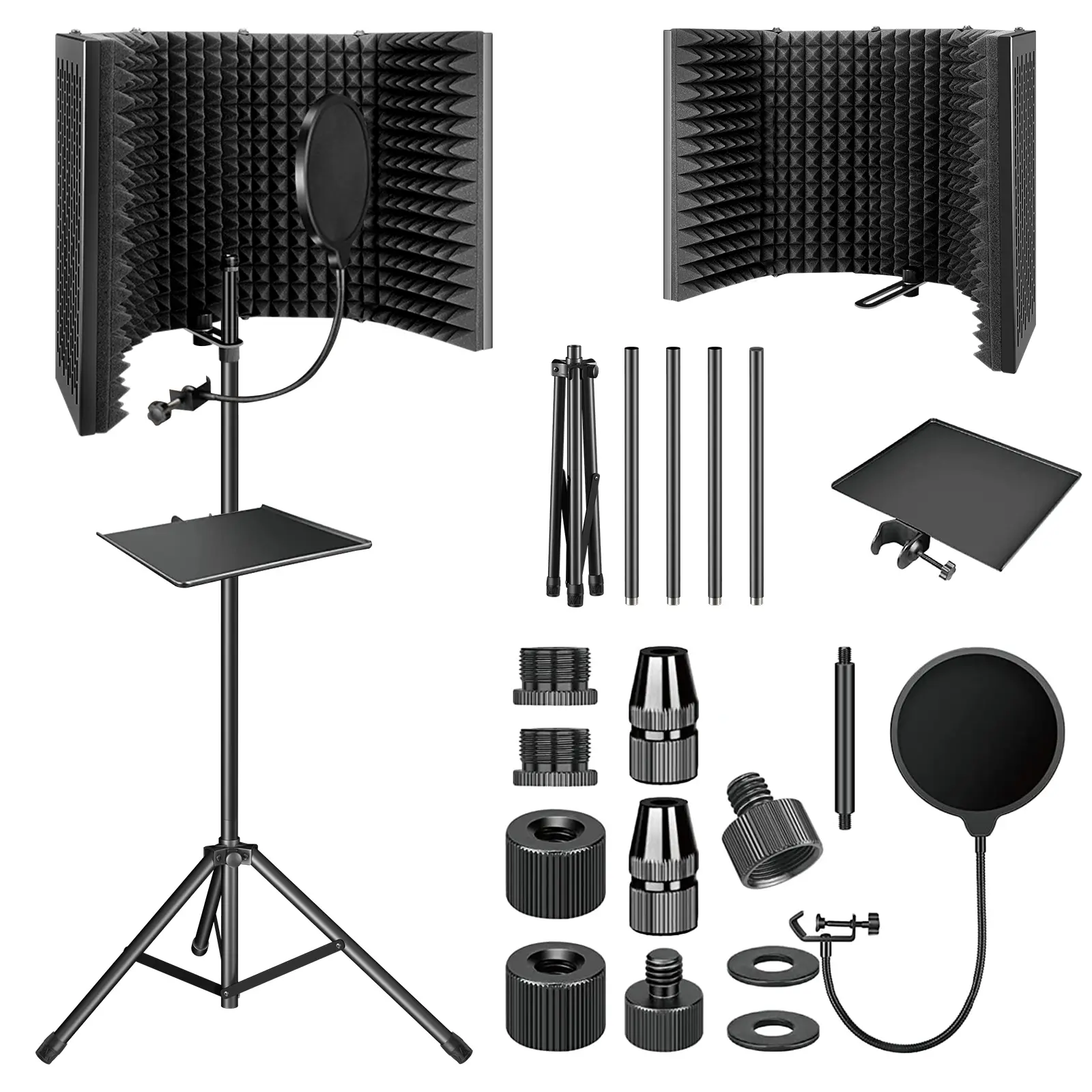 Aokeo Durable Metal-Steel Studio Recording Microphone Isolation Shield Accessory, with Pop Filter, Adjustable Stand, High-Density Absorbent Foam, Foldable for Blue Yeti & Condenser Mics, Boosts Recording Clarity (Manufacturer Warranty), Accessories, Manuf