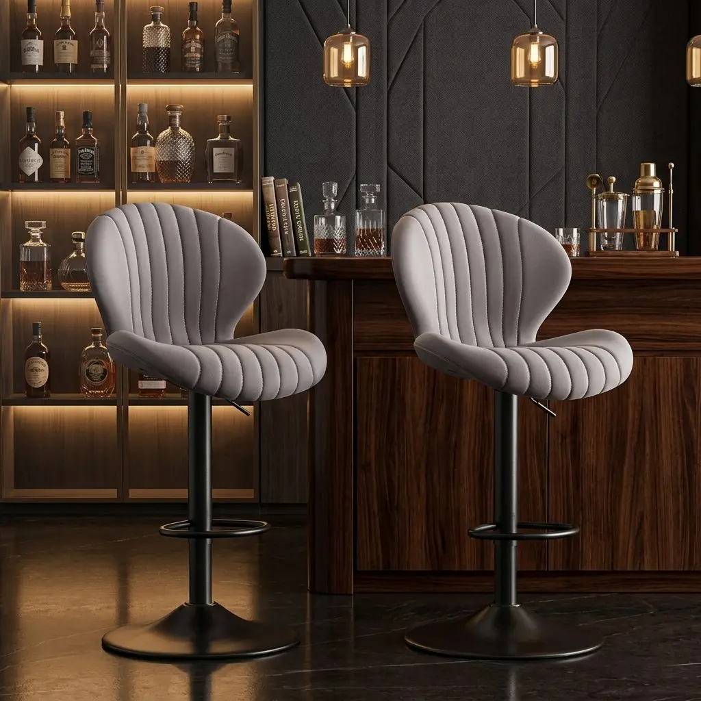 Contemporary 2-Piece Swivel Bar Chair Set - Oval Wingback Upholstered Swivel Chairs, 360° Rotatable Adjustable Height for Home Bar, Kitchen Use, 360° Rotatable Design