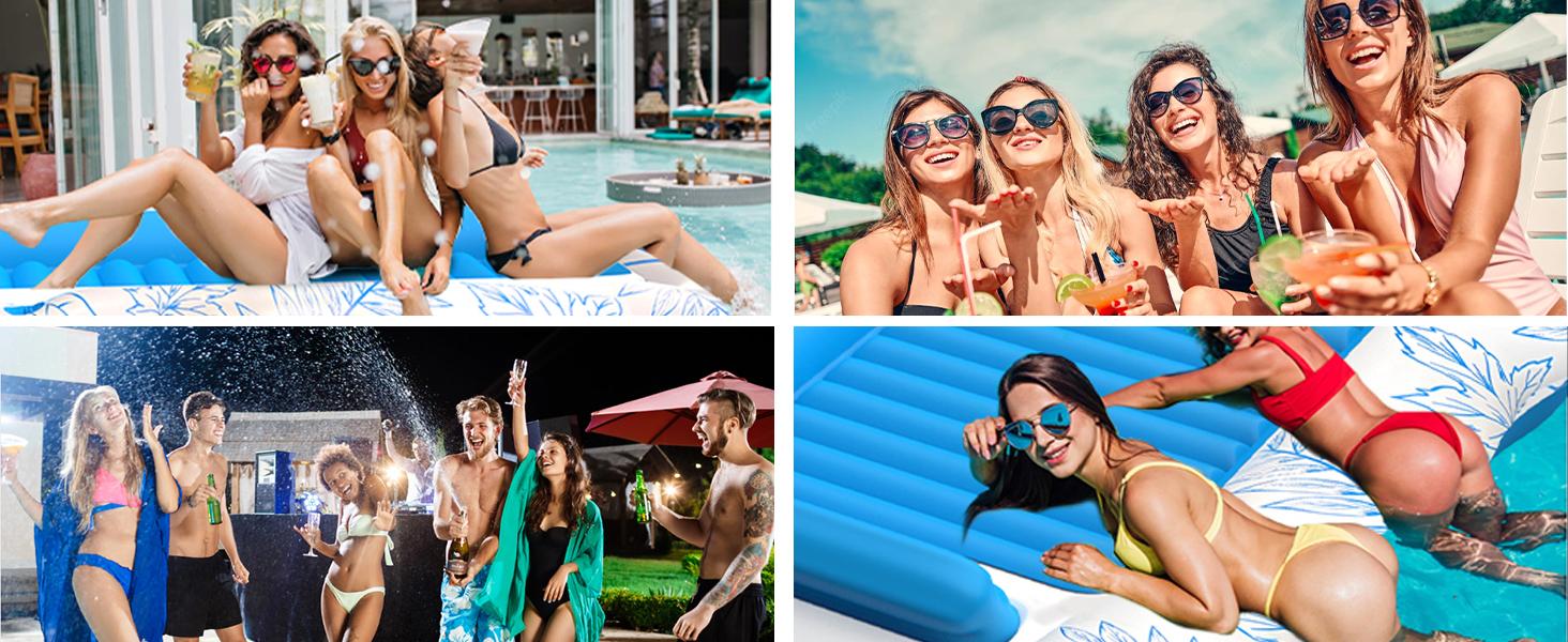 Inflatable Tanning Pool Lounger Float 4 in 1 Sun Tan Tub Sunbathing Pool Lounge Raft Water Filled Bed Mat Pad for Adult Blow Up