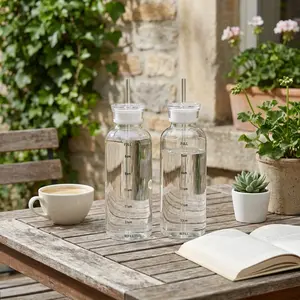 2pcs Double Lid Straw Cup with Time Markings Borosilicate Glass Heat Resistant Portable Travel Mug with Lids for On-the-Go Use