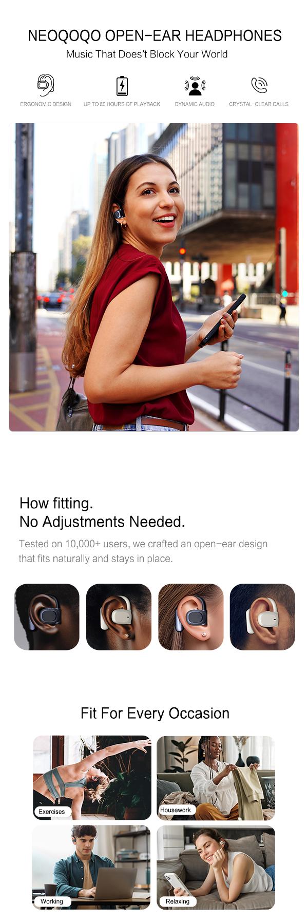 Open Ear Headphones, 80H Playtime Air Conduction Earbuds w/Fast Charging, 16mm Hi-Fi Audio Drivers, Physical Buttons, ENC Mic, IPX5 Waterproof, Bluetooth 5.4, 2025 Upgrade for Workout Headset Black Electronic