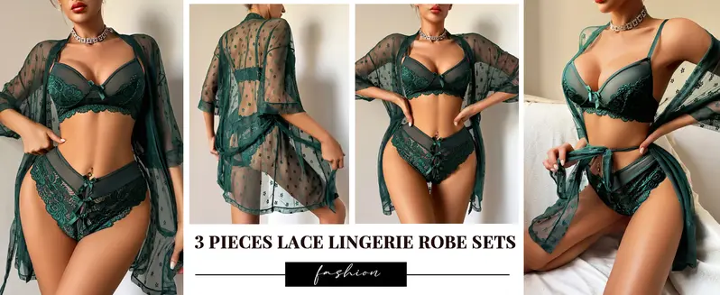 Avidlove Women Lingerie Set 3 Piece Lace Kimono Robe with Bra and Panty Nightgown Sleepwear