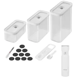 ZWILLING Fresh & Save Cube Box Starter Set, 5-pc, Plastic, Airtight Dry Food Container, Medium Cube Set with Pump