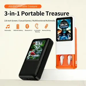 Portable Treasure 3-in-1 Wireless Earbuds with 2.8" Touch Screen 8000mAh Power Bank Gaming Console & Multimedia Player Bluetooth 5.3 HiFi Stereo In-Ear Headset Handheld Cordless headphones bluetooth