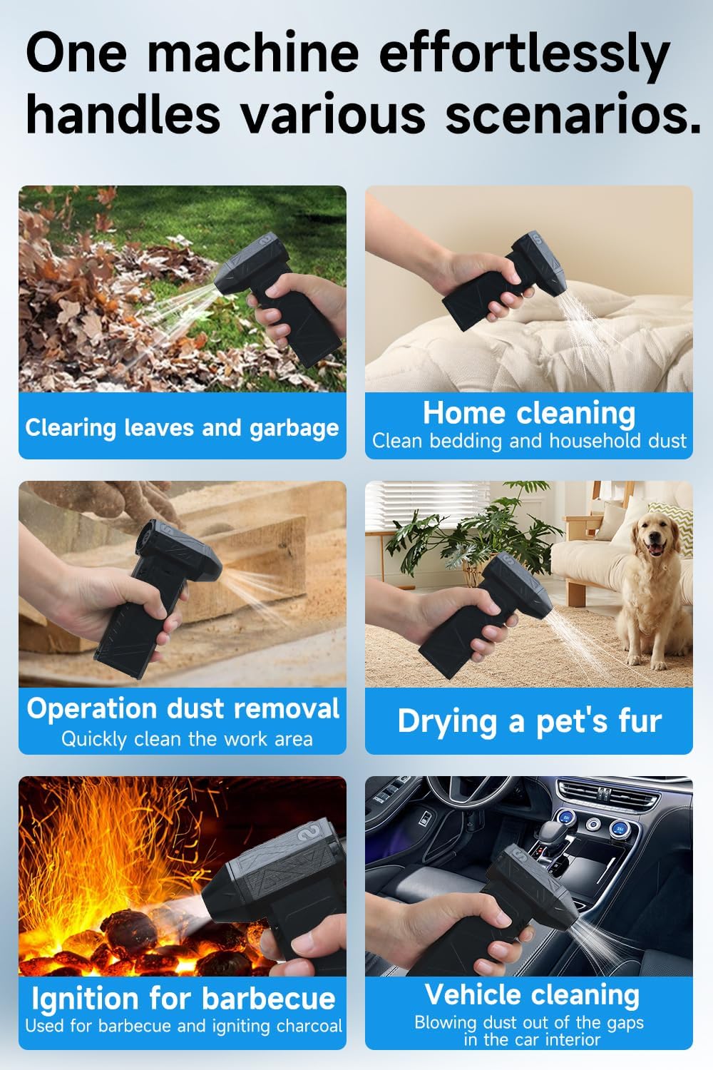 130000RPM Cordless Electric Air Duster & Handheld Snow Blower, Pure Copper Motor Turbo Jet Fan, Type-C Rechargeable Adjustable Gears Portable Blower, for Snow, Dust, Debris, Pet Hair, Leaf Removal & Car Drying, PC Car Home Garden Cleaning, Gifts for Men