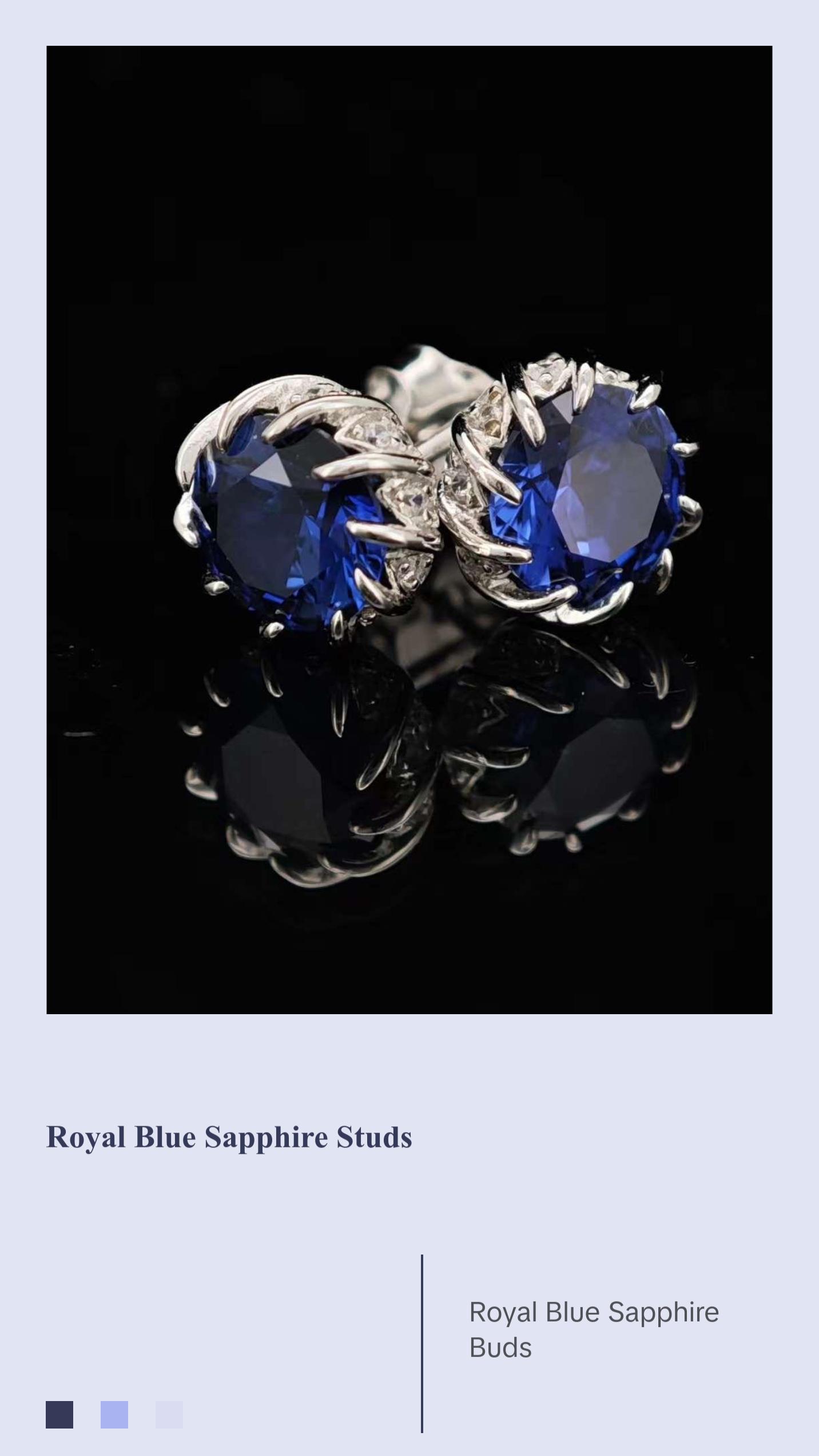 3 ct Lab-grown Sapphire Earring Studs - Flower buds Style with Sterling Silver