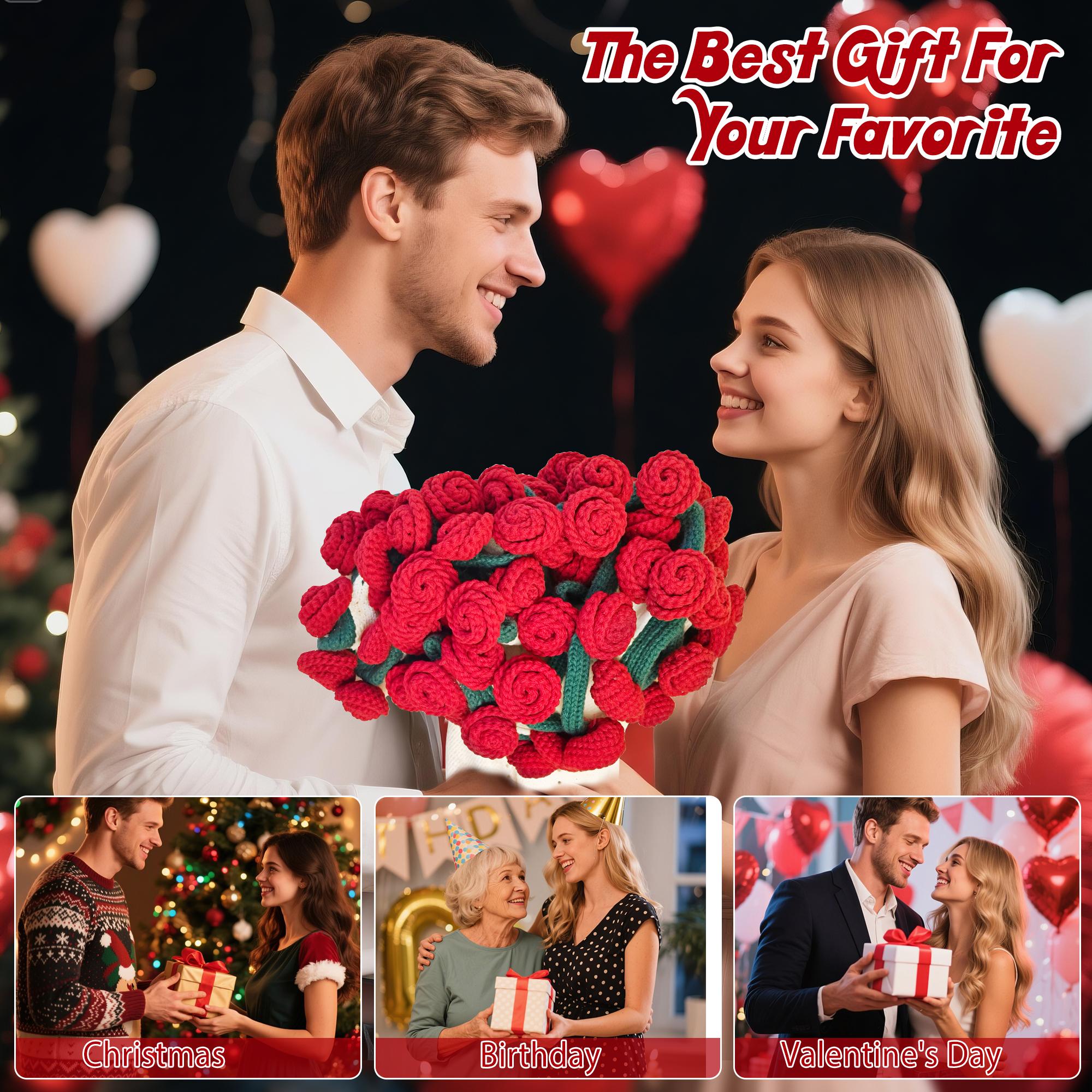 Finished Flower Bouquet Blanket,Handmade Crochet Flower Blanket,Soft Knitted Throw Rose Blanket, Romantic Gift for Birthday Wedding Valentine’s Day Mother's Day Christmas for Mom Girls and Sisters