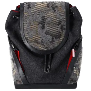 Pre-owned christian louboutin Wool Backpacks Explorer Funk Backpack Gray Solid Classic Black Red Studded