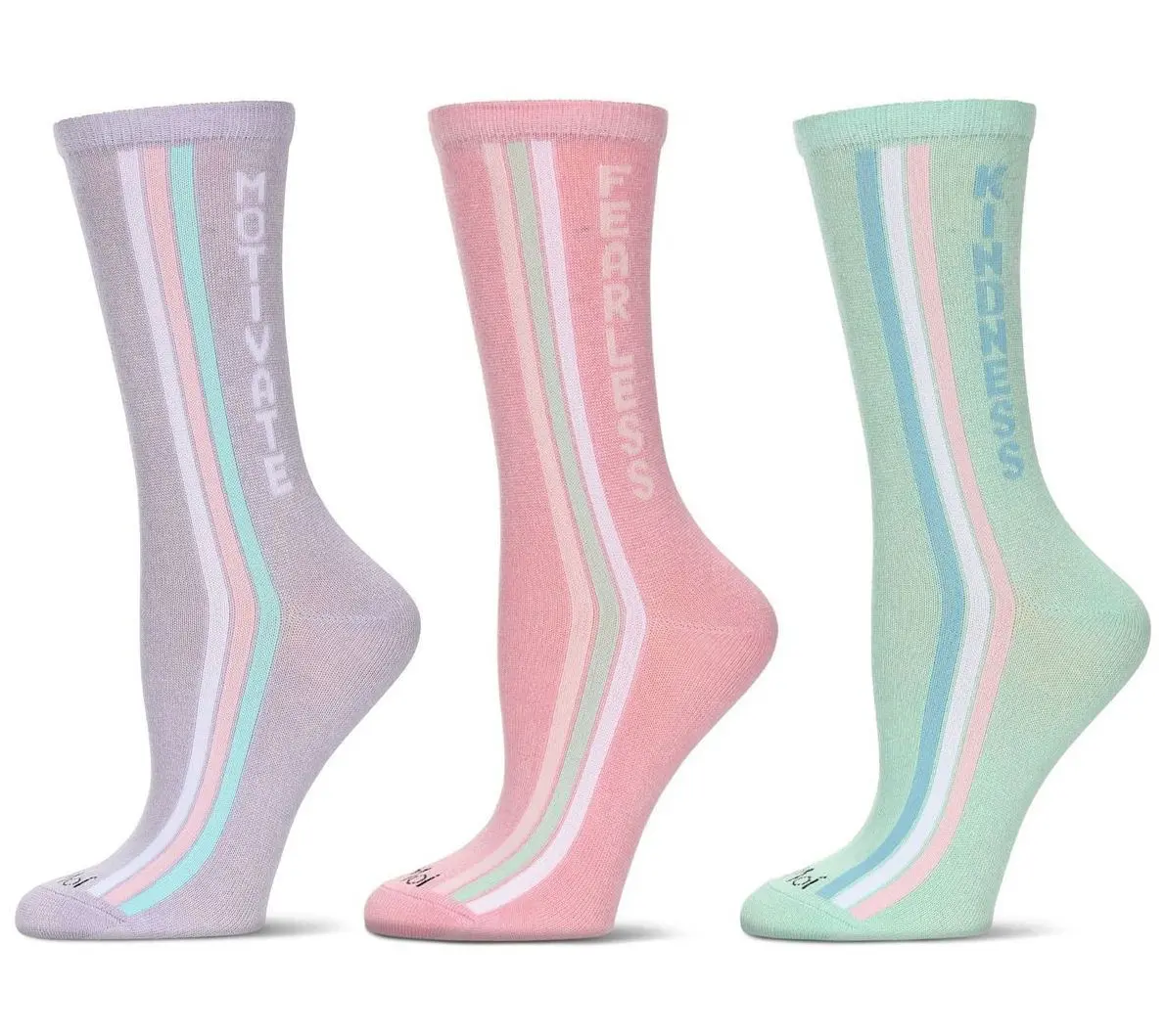 MeMoi Women's Set of 3 Striped Motivational Crew Socks