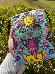 Tarot Card Storage Bag Wild Cat Drawstring Crystal Pouch
