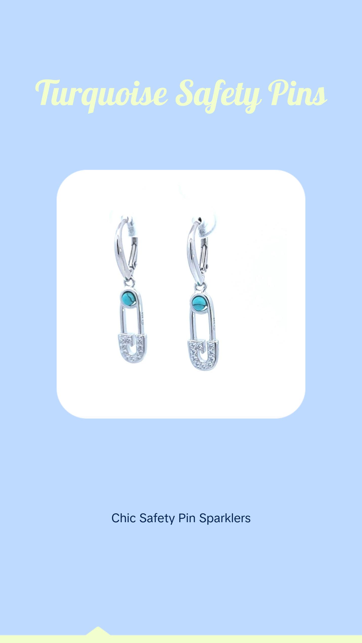 Safety Pin Turquoise earrings Link Drop Earrings Sterling Silver 925  huggie