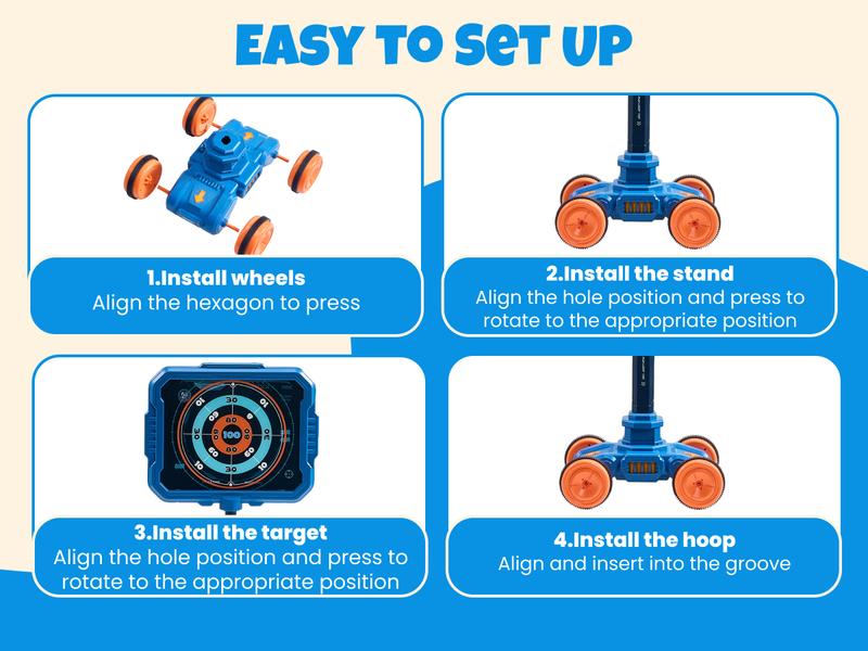 Joycat Sport Toys, 2-in-1 Shooting & Basketball Toy for Kids, Adjustable Height Auto-Moving Shooting Target with Music, Outdoor Indoor Game Compatible with Nerf Gun for Kids, Birthday Chrisrmas Gifts for Boys