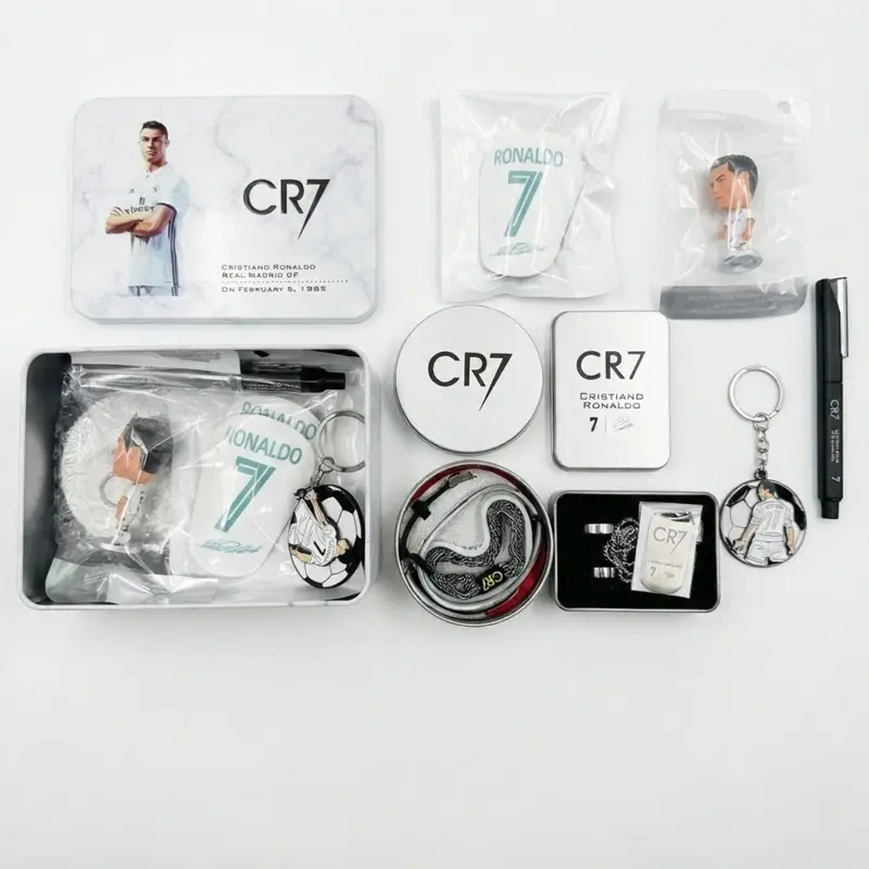 Ronaldo CR7 Limited Edition Soccer Gift Bundle, Complete Accessory Set with Gift Box/Figure/Keychain/Pen/Necklace/2 Rings/Shin Guards/ Wristbands, Collectible & Game Use for Soccer Fans, Ultimate Birthday/Holiday Gift for CR7 Lovers