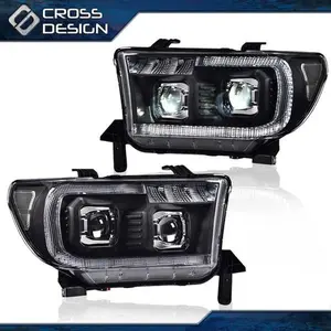 CROSSDESIGN Fit For 07-13 Toyota Tundra  Sequoia LED Halo Projector Headlights Lamps