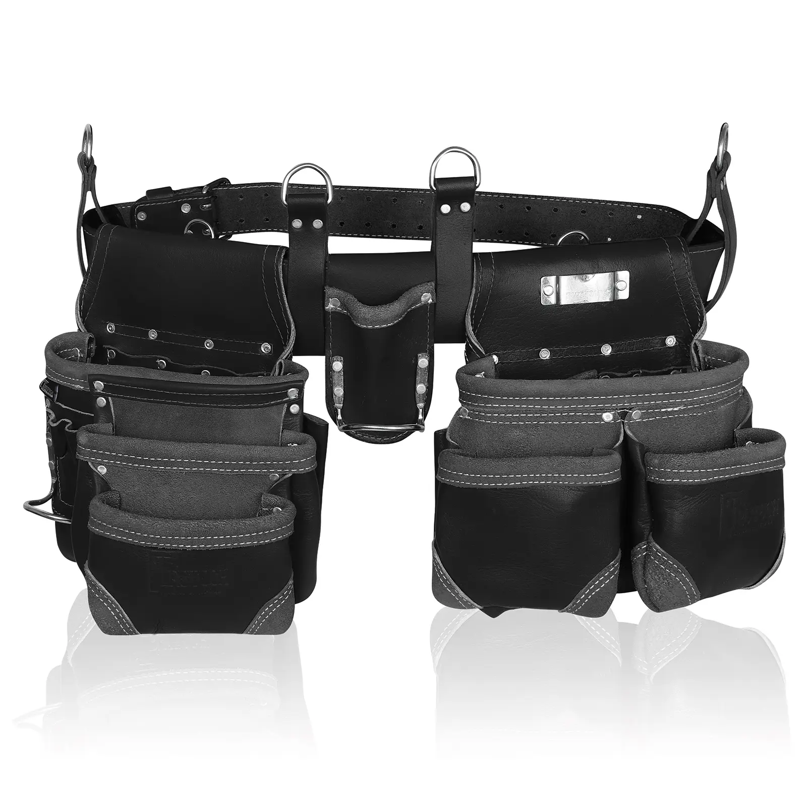 TRUTUCH Black Grain Leather Tool Belt with 18 Pockets for Carpentry and Electrician