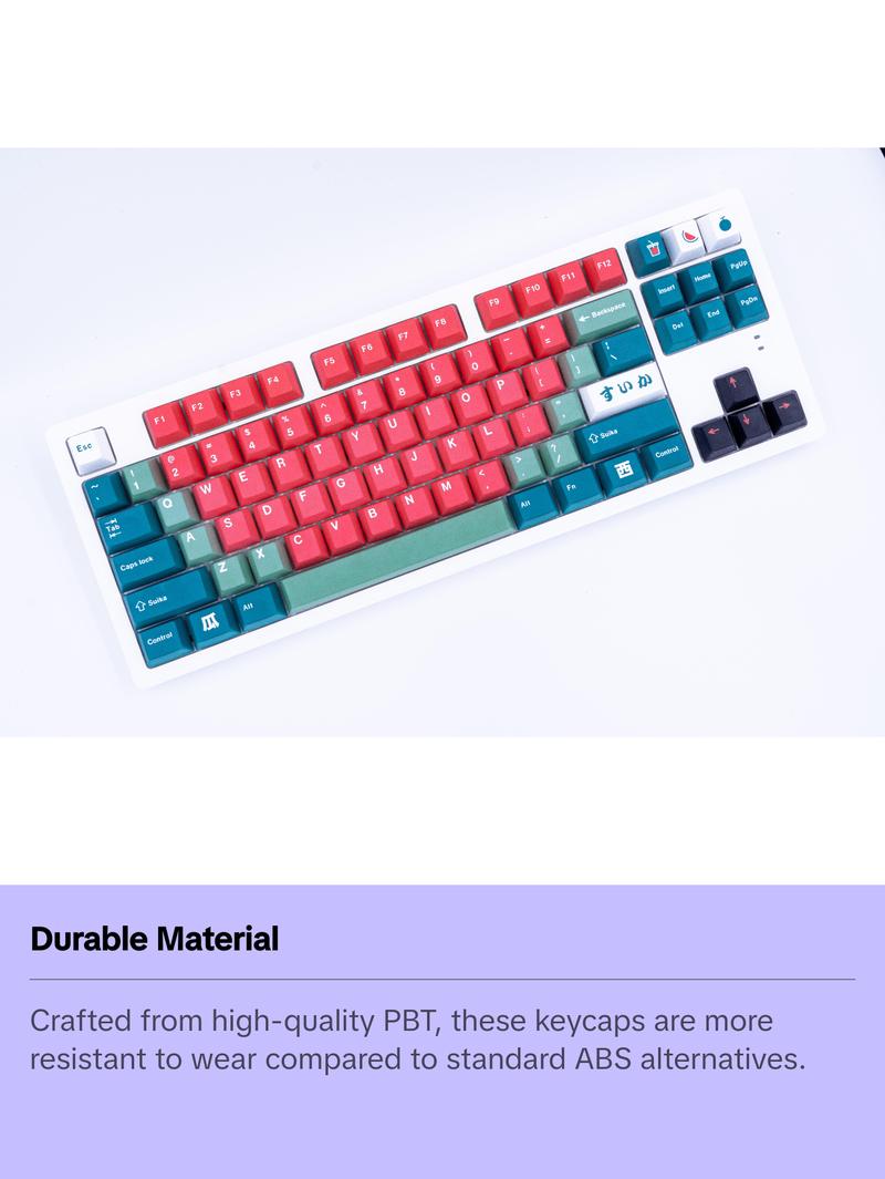 SUIKA Keycaps - Red & Green keys for mechanical keyboard - decor for pc gaming and work from home desk setups - gifts for gamers