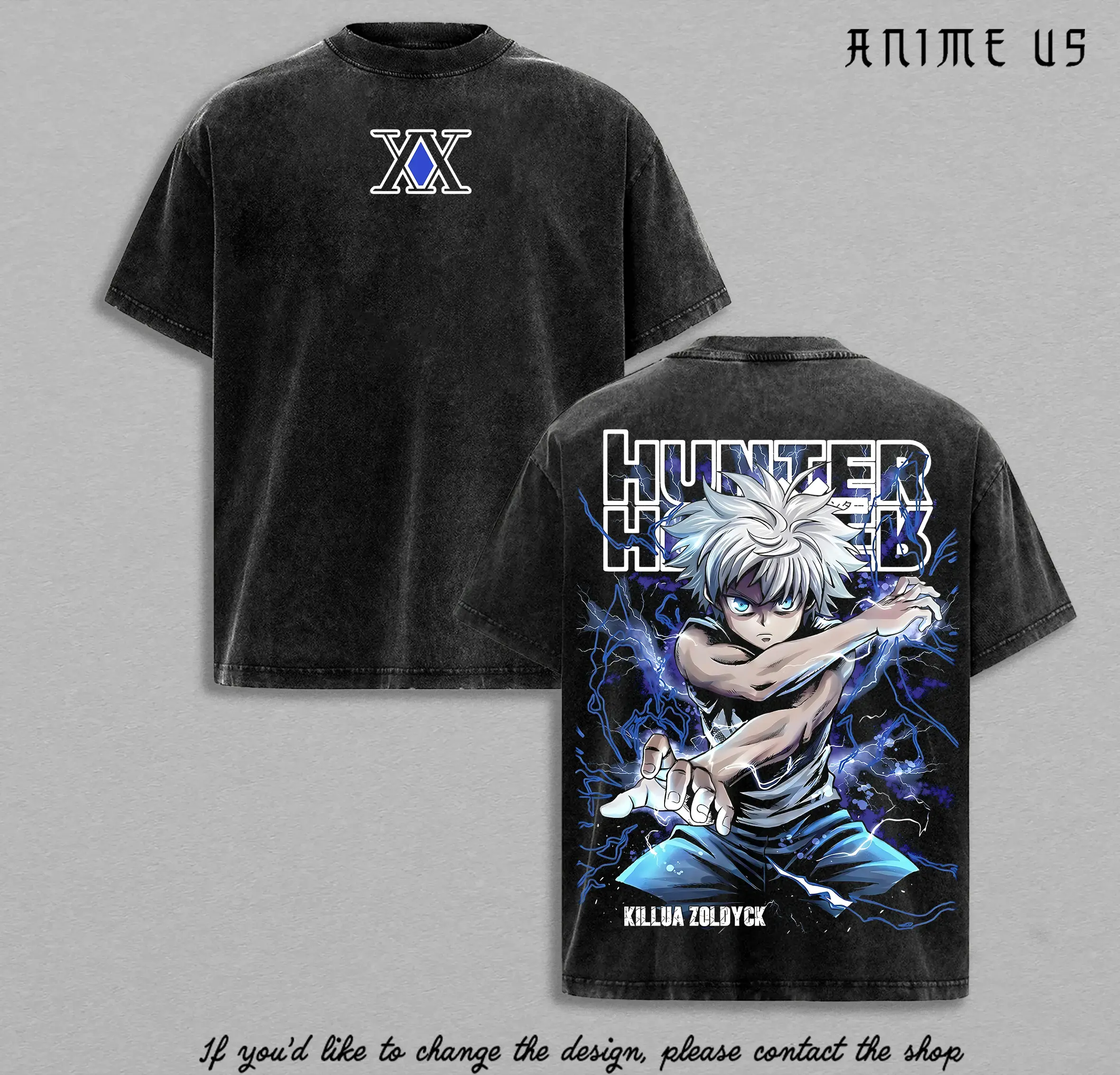 Men's Killua Zoldyck Graphic T-Shirt - Hunter x Hunter Anime, Lightning Nen Design, Vintage Washed, Oversized Menswear Top, Soft Round Neck, Assassin Prodigy Streetwear