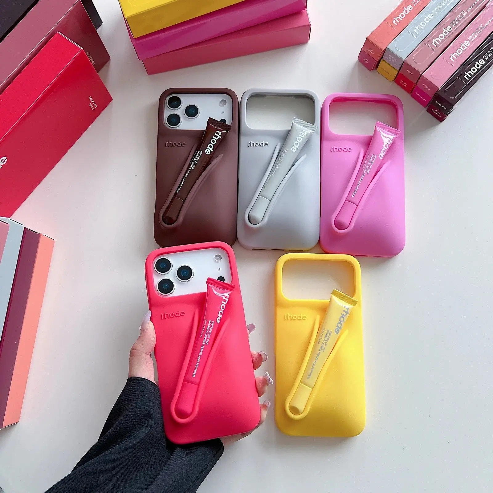RHODE Phone Case & Lip Treatment Set for iPhone 11–17 Pro Max – Soft Touch Silicone, Trendy Style