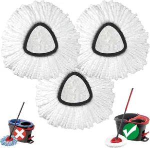 Mop head replacement parts, 3-piece set of rotating mop heads, compatible with O Cedar Easywring single-barrel system, strong cleaning ability, made of ultra-fine fiber material, helpful for household cleaning, machine washable, easy to replace, white